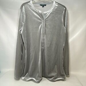 Ralph Lauren Silver Gray Velvet Tunic Holiday Collection Size L Stretch‎ Henley